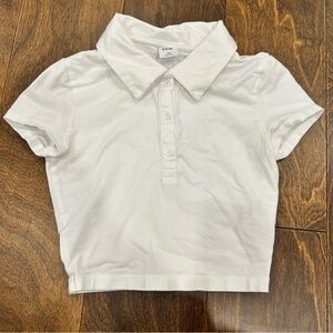 TNA cropped cotton half button down T-shirt. Women’s 2xs. White
